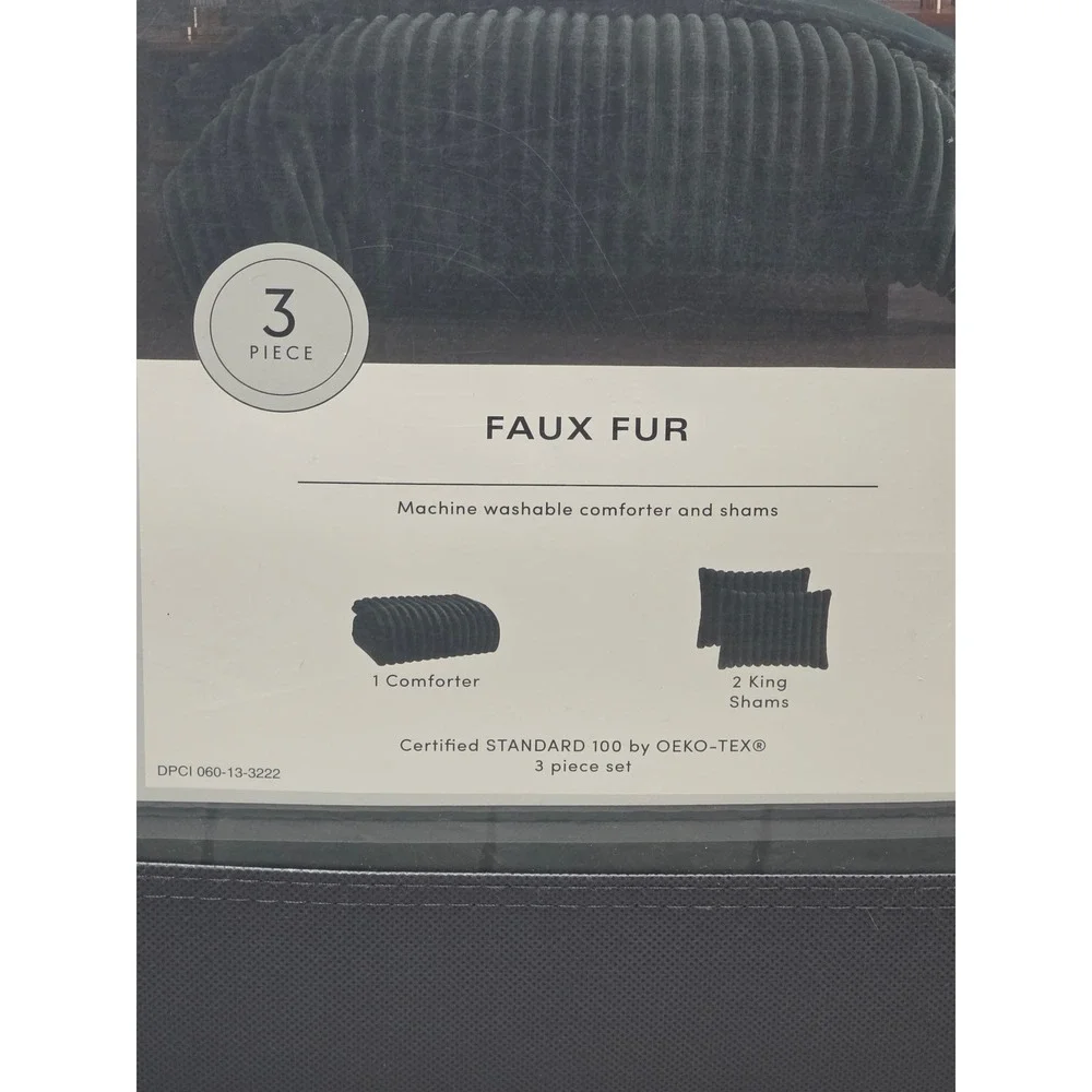 Hallmart‎ Collectibles King Comforter Set Green luxurious faux fur 3 Piece Glam